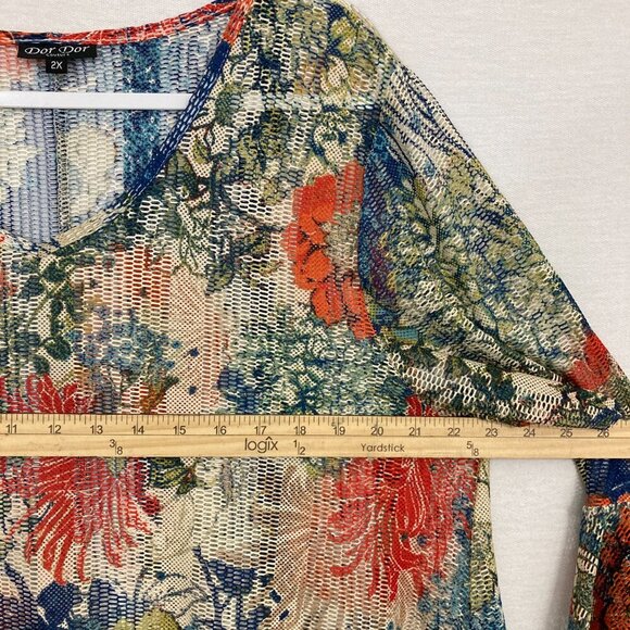Dor Dor Couture Colorful Floral Artsy Flare Sleeve Open Knit Whimsical Tunic 2X - Picture 6 of 11